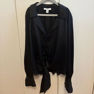 Bar III Black Satin Button-Down Shirt
